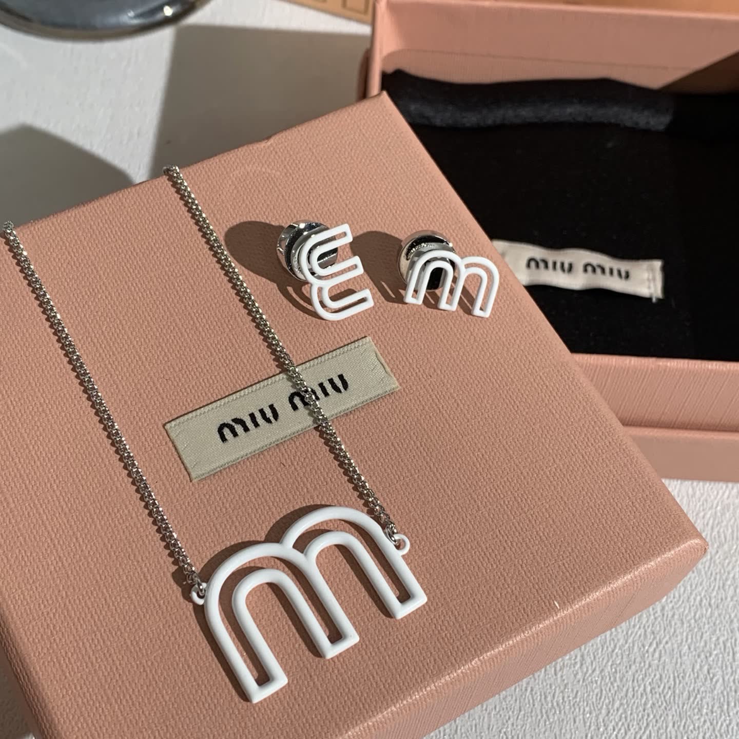 Miu Miu Logo Earrings and Necklace Set